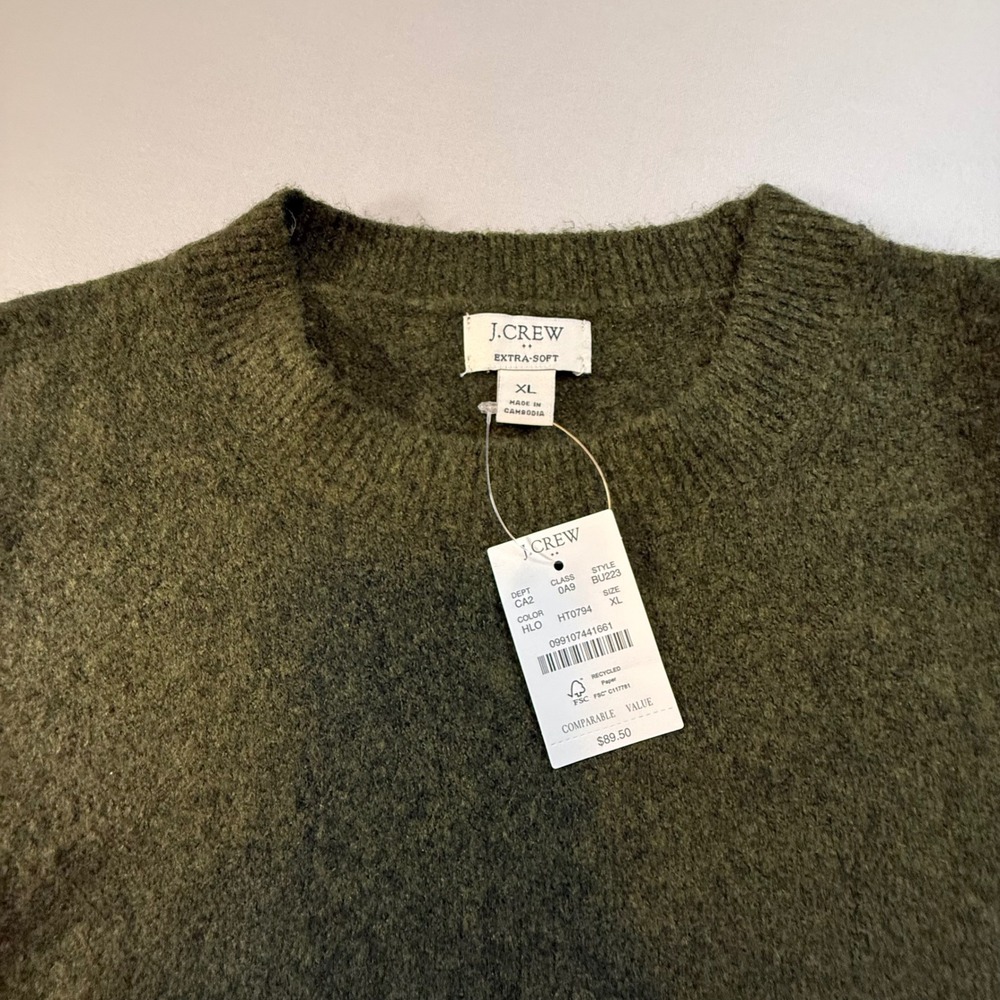 J.Crew NWT Extra-Soft Crewneck Sweater Olive Green Moss Wool Blend BU223 XL $89 - Picture 6 of 9